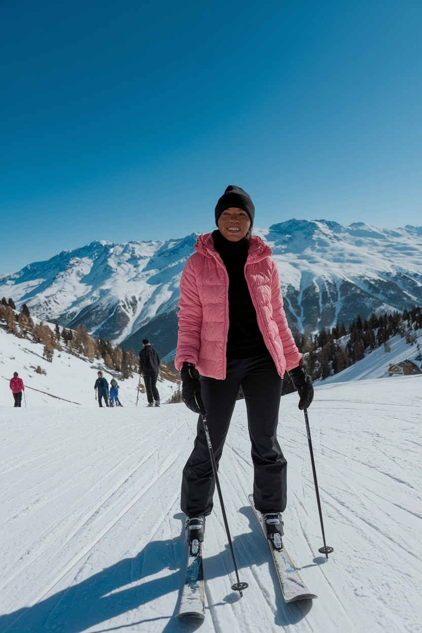 Ski Trip Outfit Black Women: Layering with Denim Skirt outfit idea