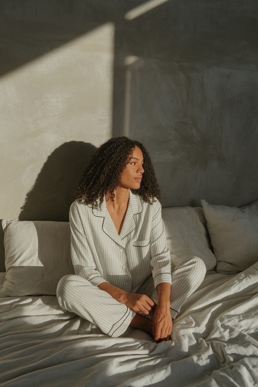 Sleepwear Set in Calm Tones Photographed for Comfort outfit idea