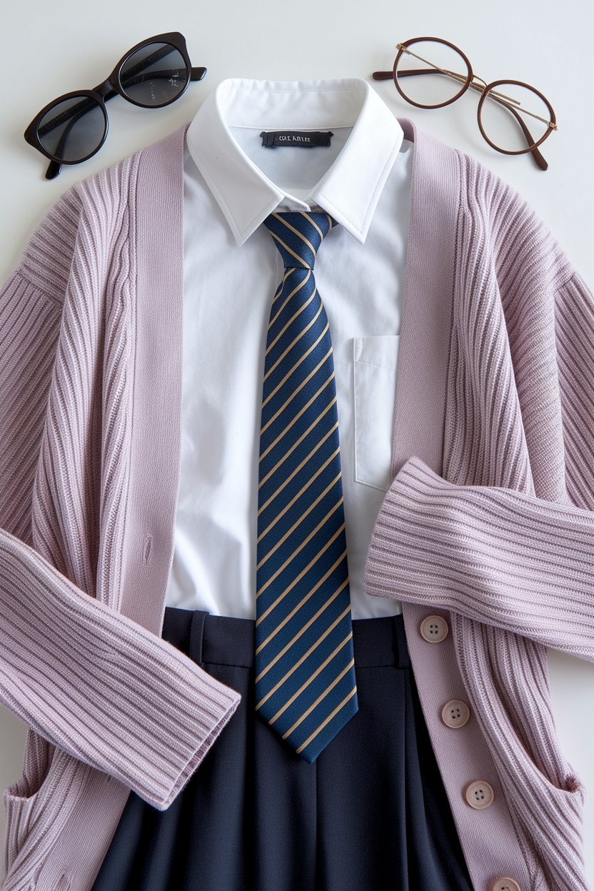Tie and Cardigan Outfit for Women: A Classy Combo outfit idea