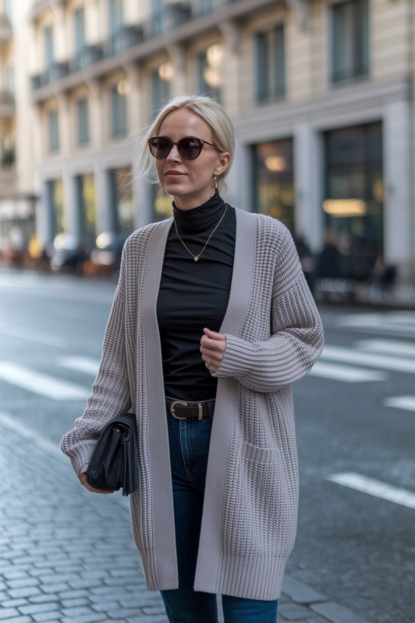 Turtle Neck with Cardigan Outfit Women: Layering Perfection outfit idea
