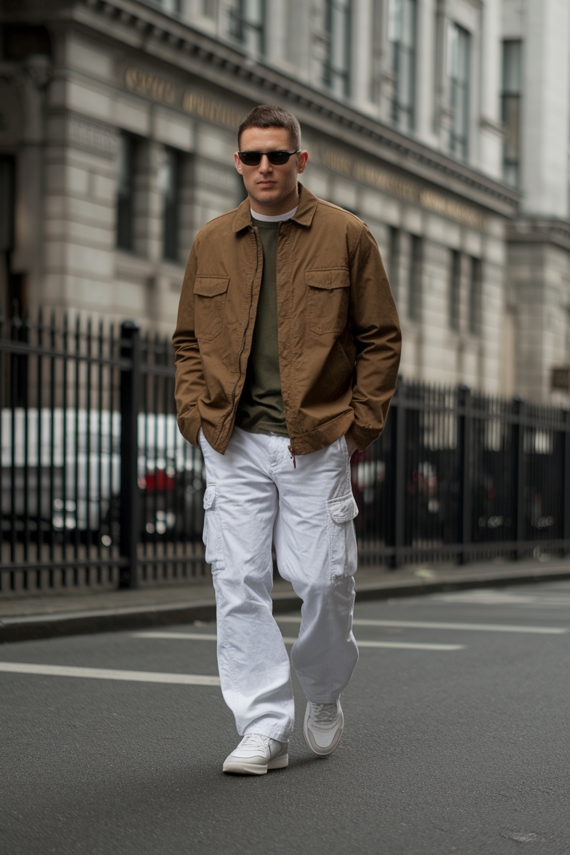White Cargo Pants Outfit Men: Fashionable Combinations outfit idea