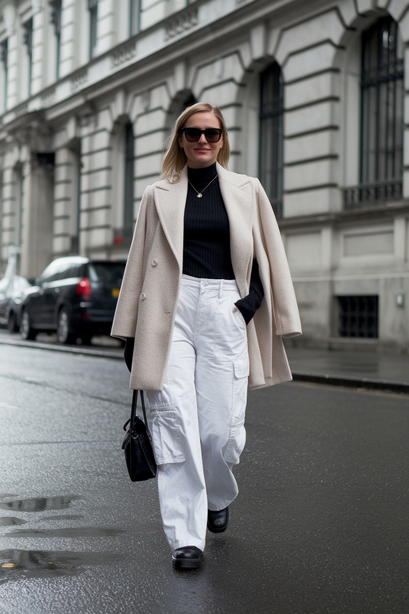 Cozy White Cargo Pants Outfit Winter Essentials outfit idea
