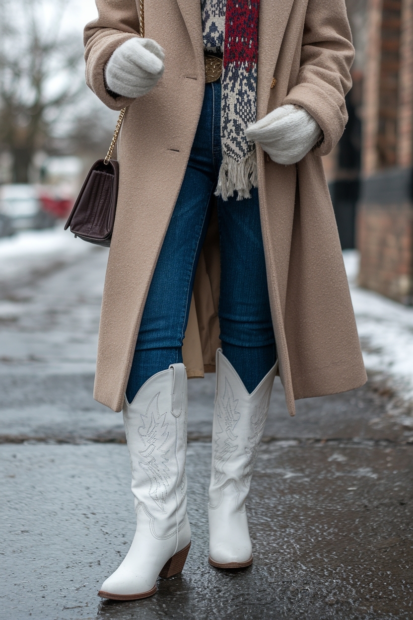 White Cowboy Boots Outfit Winter: Fresh and Fun Combinations outfit idea