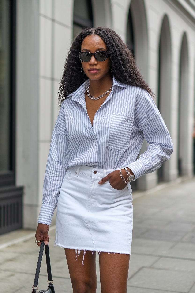 White Denim Skirt Outfit Black Women: Fresh Summer Styles outfit idea