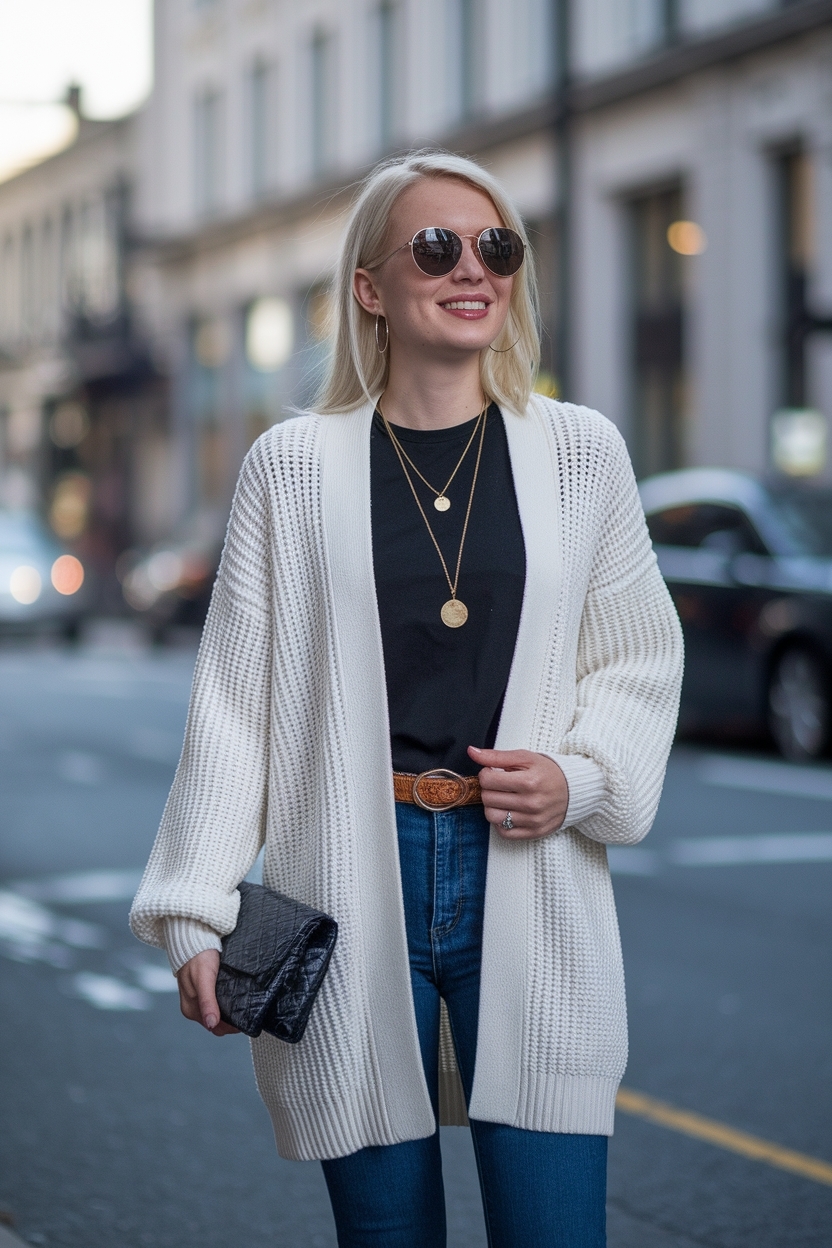 White Knit Cardigan Outfit Women: Cozy and Chic Looks outfit idea