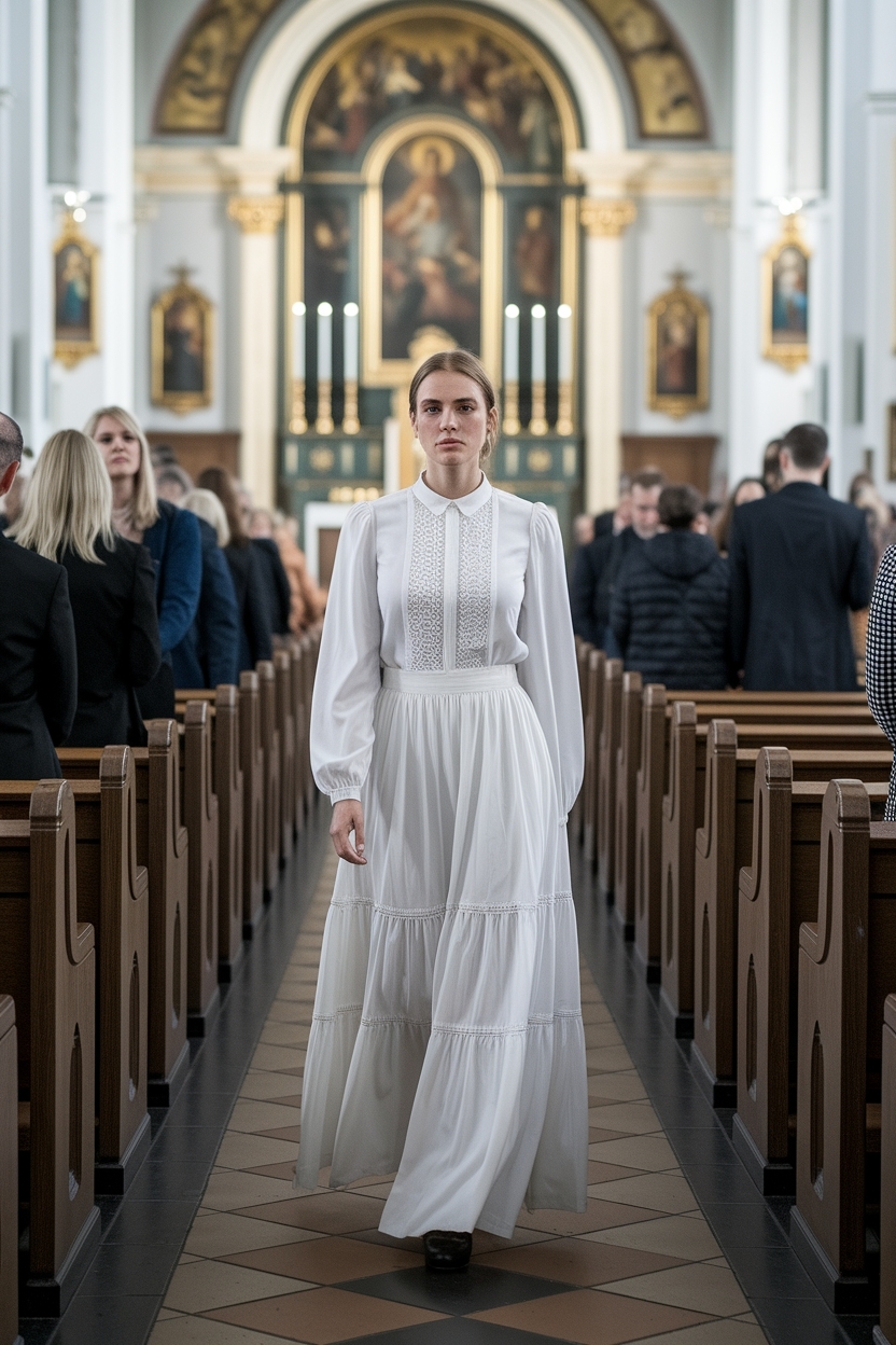 White Longsleeves Outfit Women Church: Fresh and Bright Styles outfit idea