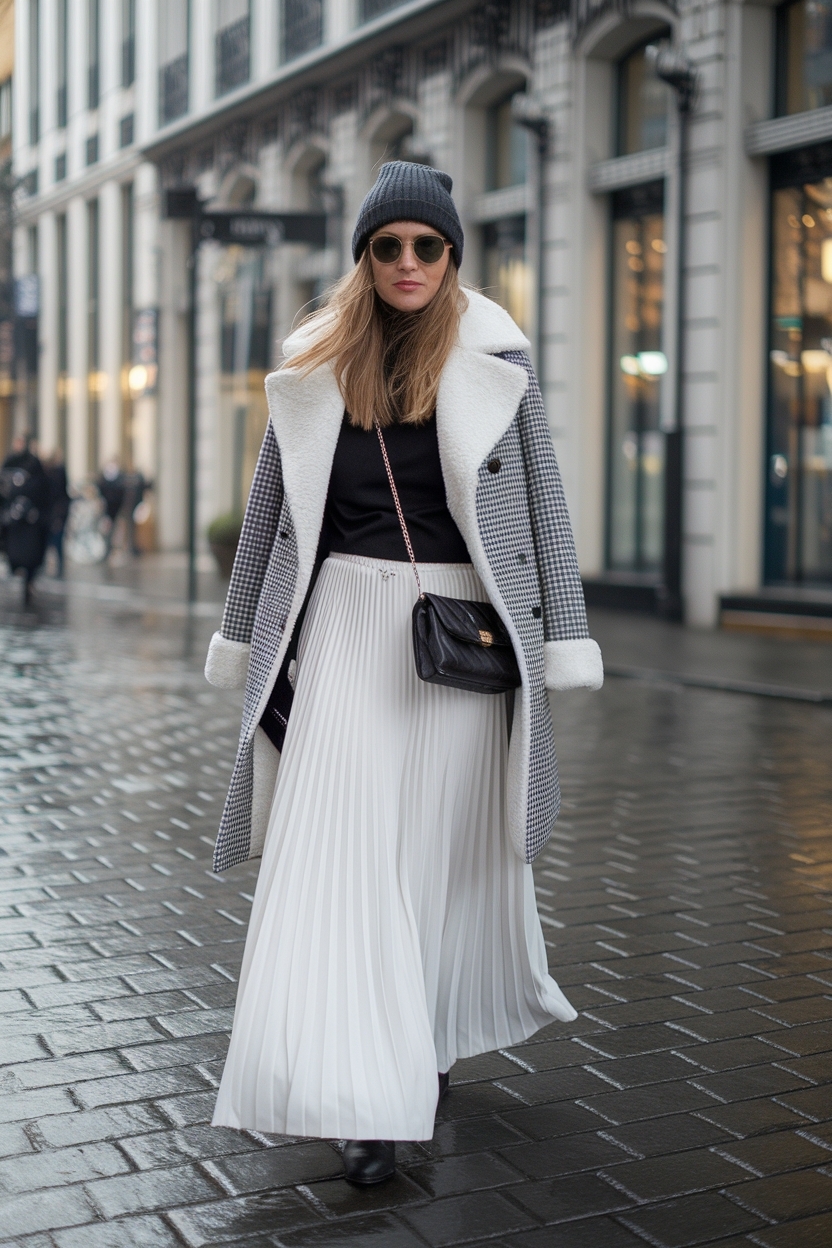 White Maxi Skirt Outfit Winter: Glamorous Choices for All outfit idea