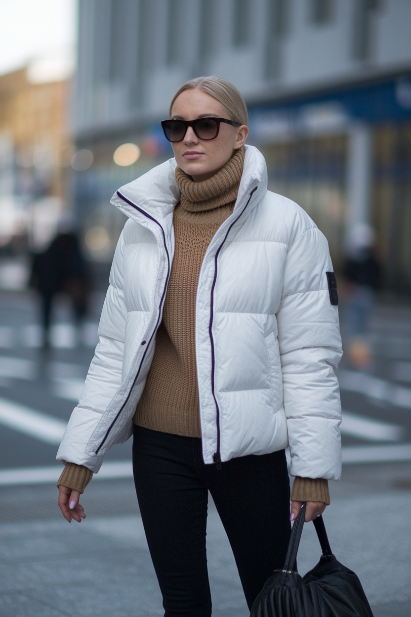 White Puffer Jacket Outfit Winter: Crisp and Clean Vibes outfit idea