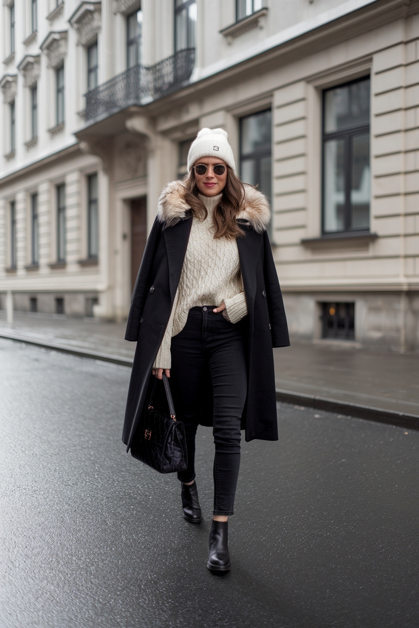 Cozy Winter Black Jeans Outfit for Chillier Days outfit idea