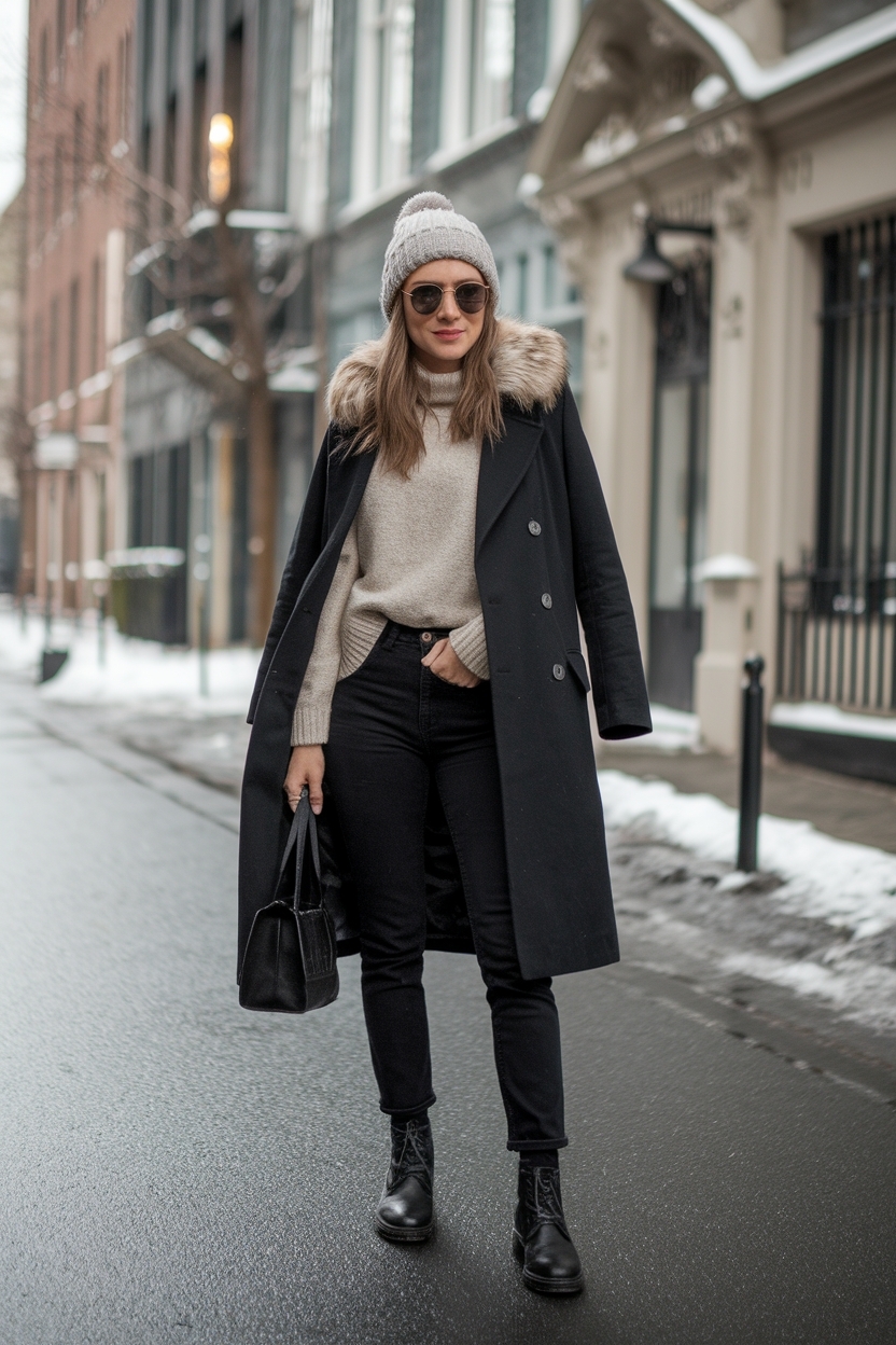 Fab Winter Outfit Black Jeans to Stay Warm and Stylish outfit idea