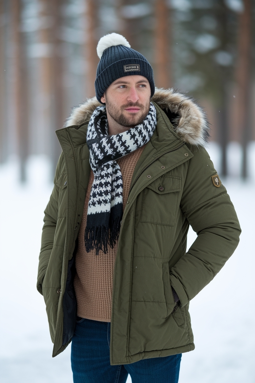 Stylish Winter Outfits for Men in Cold Weather Snow outfit idea