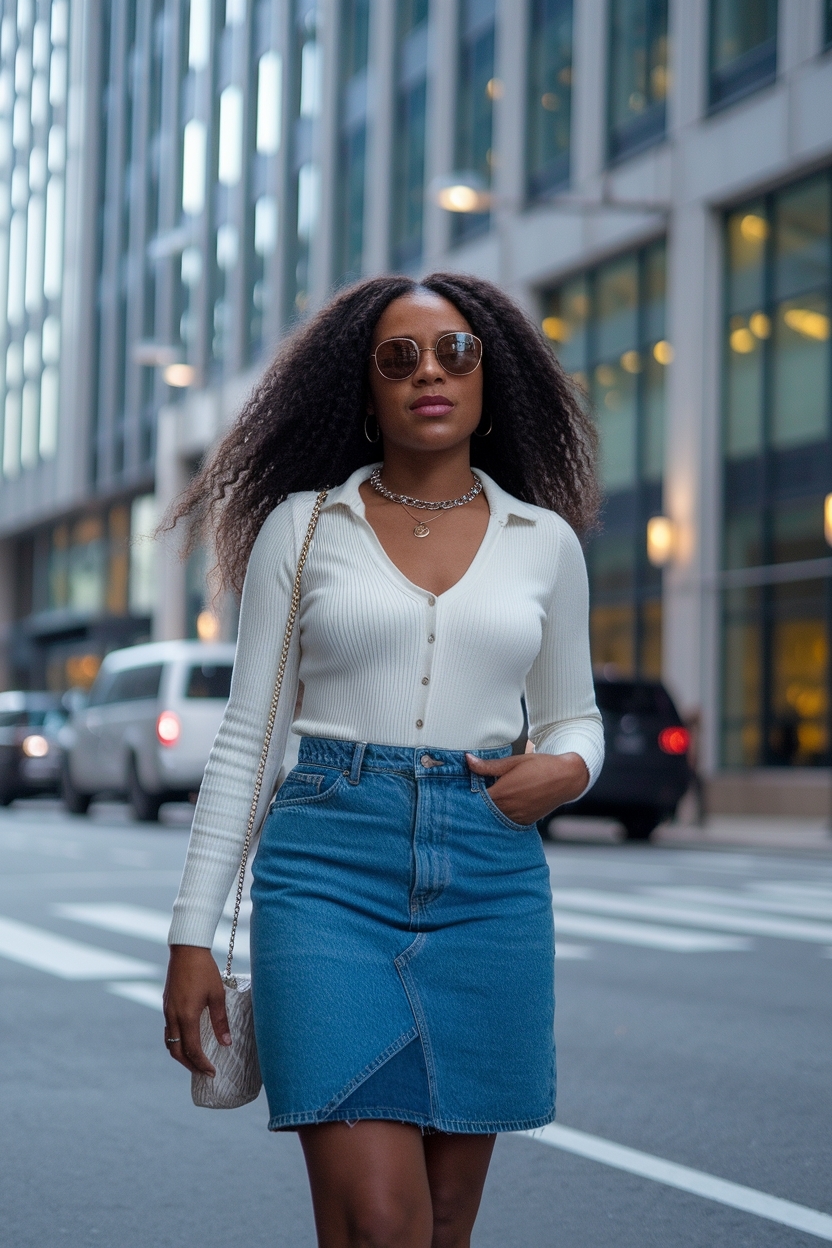 Y2K Denim Skirt Outfit Inspiration for Black Women outfit idea