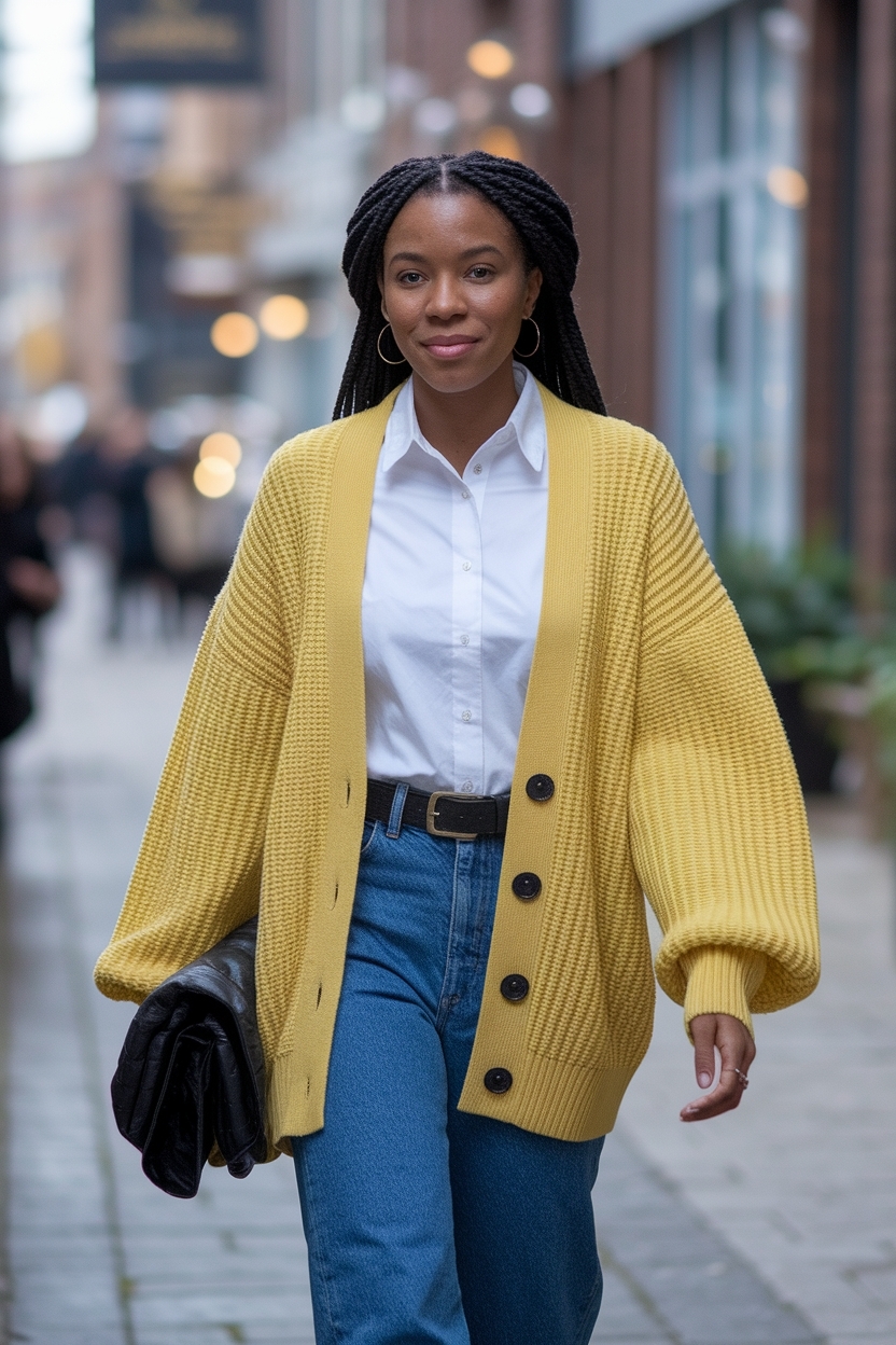 Yellow Cardigan Outfit Black Women: Vibrant Fashion Tips outfit idea