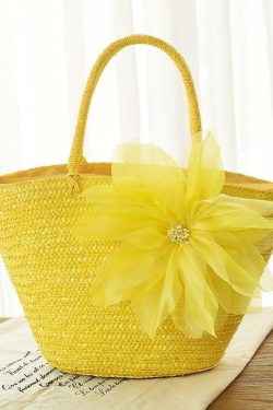 2025 Fashion Purple Flower Grass Woven Handbag