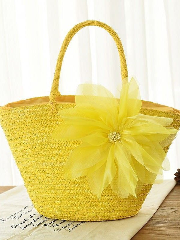 2025 Fashion Purple Flower Grass Woven Handbag