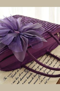 2025 Fashion Purple Flower Grass Woven Handbag