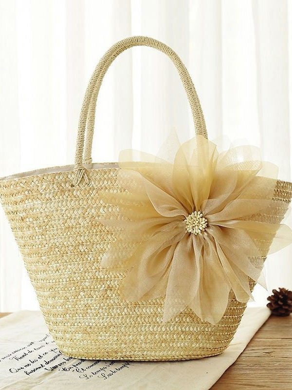 2025 Fashion Purple Flower Grass Woven Handbag