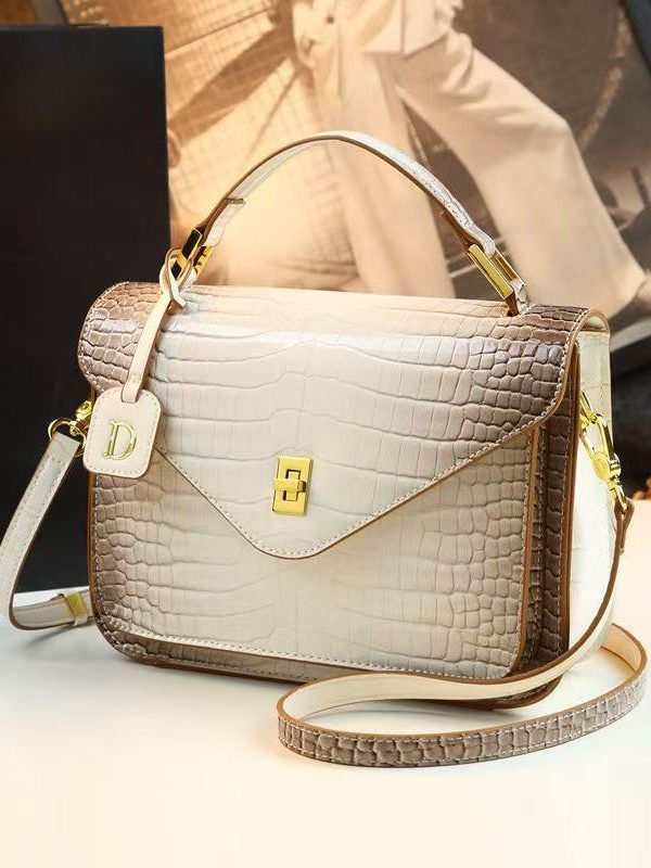 2025 New Beige Embossed Durable Calf Leather Tote Handbag