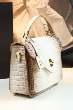 2025 New Beige Embossed Durable Calf Leather Tote Handbag