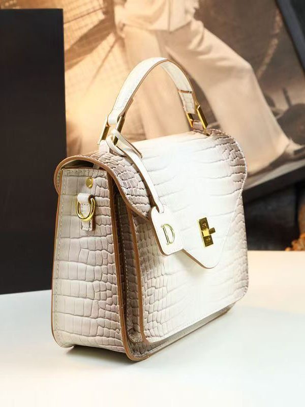 2025 New Beige Embossed Durable Calf Leather Tote Handbag