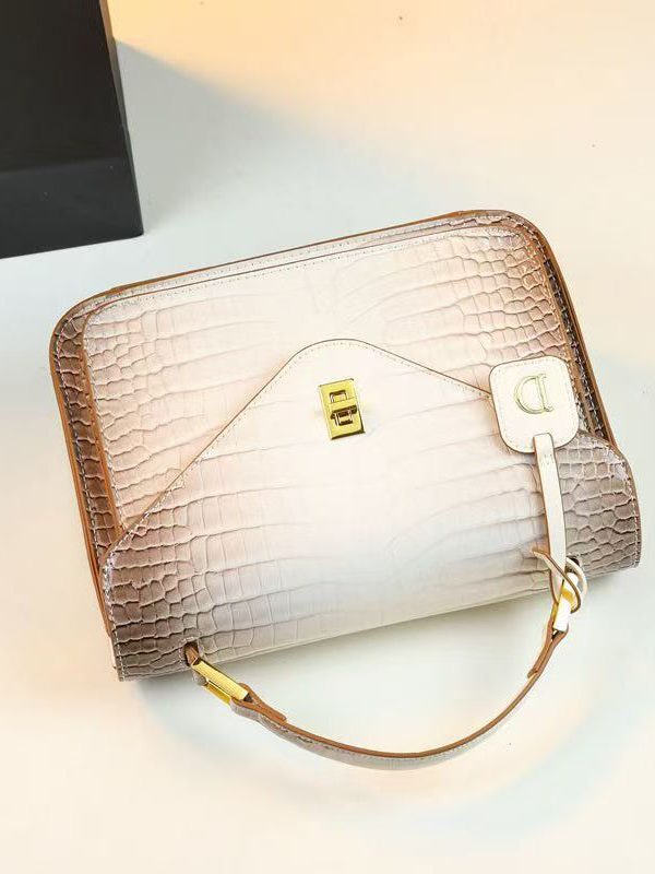 2025 New Beige Embossed Durable Calf Leather Tote Handbag