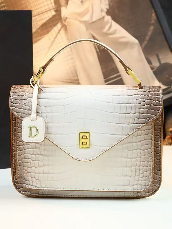 2025 New Beige Embossed Durable Calf Leather Tote Handbag
