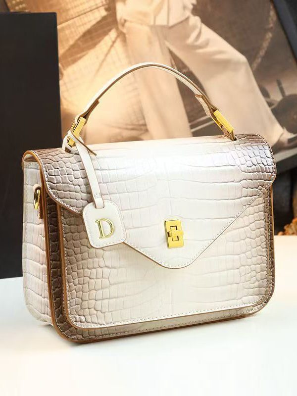 2025 New Beige Embossed Durable Calf Leather Tote Handbag