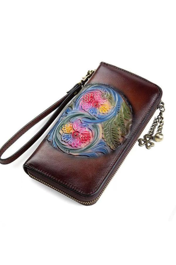 2025 New Brown Embossed Zippered Women Wallet Purse