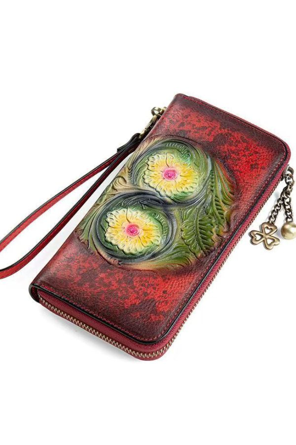 2025 New Brown Embossed Zippered Women Wallet Purse