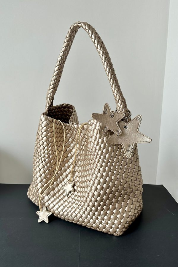 2025 New Champagne Faux Leather Large Capacity Bucket Bag