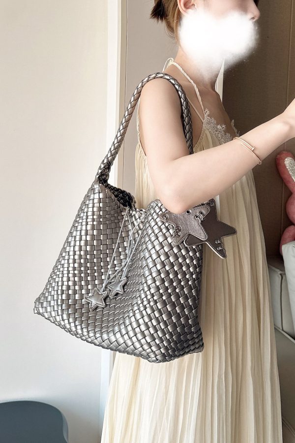 2025 New Champagne Faux Leather Large Capacity Bucket Bag