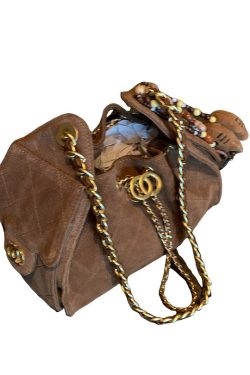 2025 New Coffee Grid Suede Chain Shoulder Bag