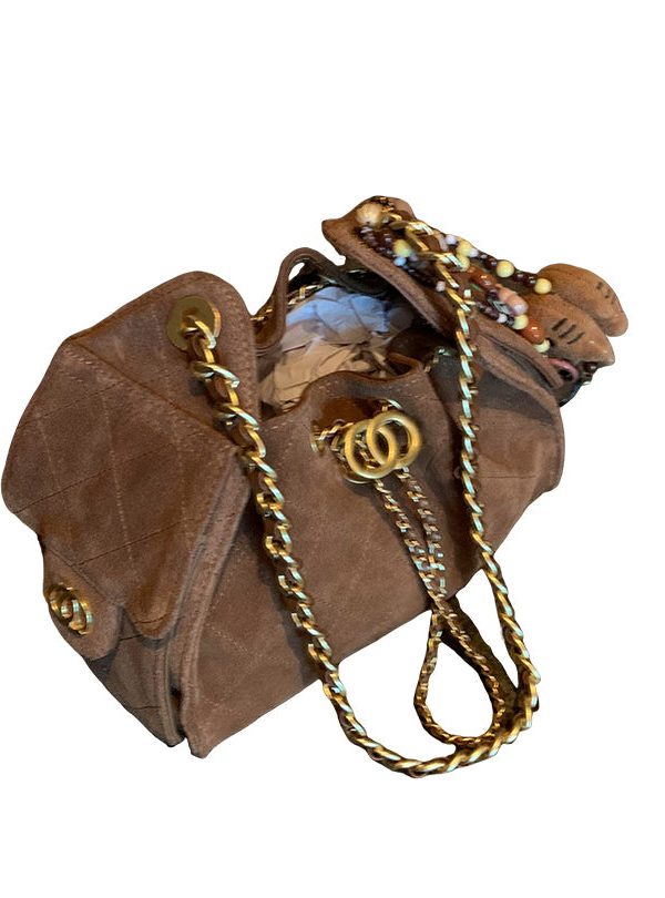2025 New Coffee Grid Suede Chain Shoulder Bag