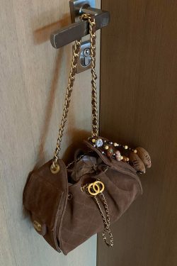 2025 New Coffee Grid Suede Chain Shoulder Bag