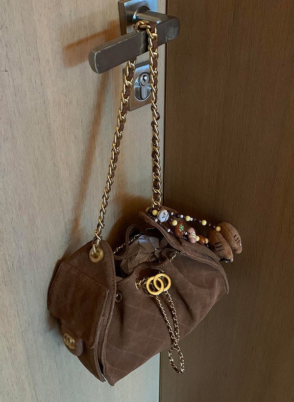 2025 New Coffee Grid Suede Chain Shoulder Bag