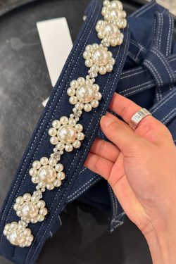 2025 New Denim Blue Versatile Bow Pearl Shoulder Bag