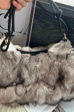 2025 New Grey Fox Fur Durable Crescent Shoulder Bag