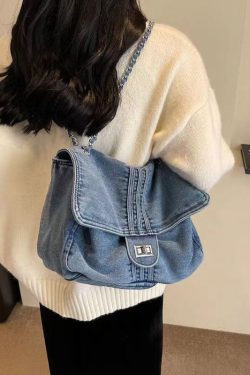 2025 New Light Blue Large Capacity Chain Denim Shoulder Bag
