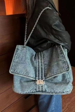 2025 New Light Blue Large Capacity Chain Denim Shoulder Bag