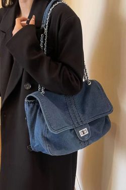 2025 New Light Blue Large Capacity Chain Denim Shoulder Bag