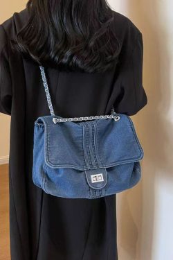 2025 New Light Blue Large Capacity Chain Denim Shoulder Bag