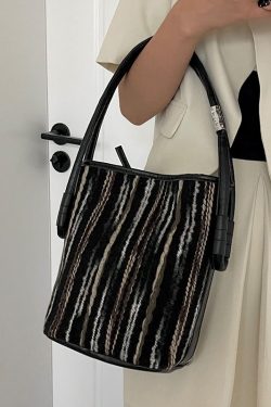 2025 New Minimalist Pink Striped Weaving Satchel Bag Handbag