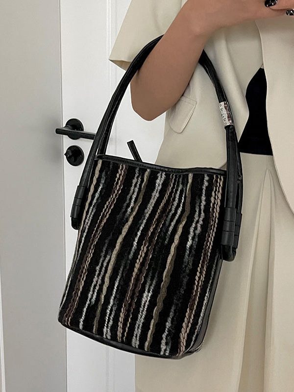 2025 New Minimalist Pink Striped Weaving Satchel Bag Handbag