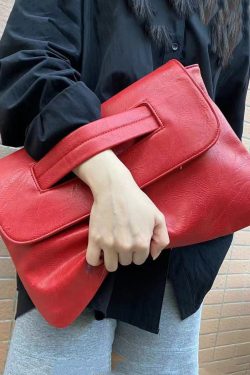 2025 New Red Patchwork Faux Leather Tote Handbag