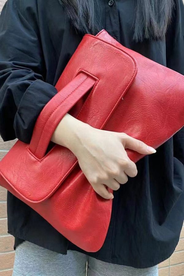 2025 New Red Patchwork Faux Leather Tote Handbag