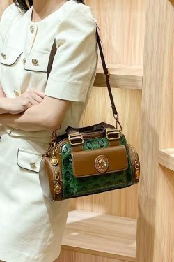 2025 New Versatile Green Calf Leather Satchel Handbag