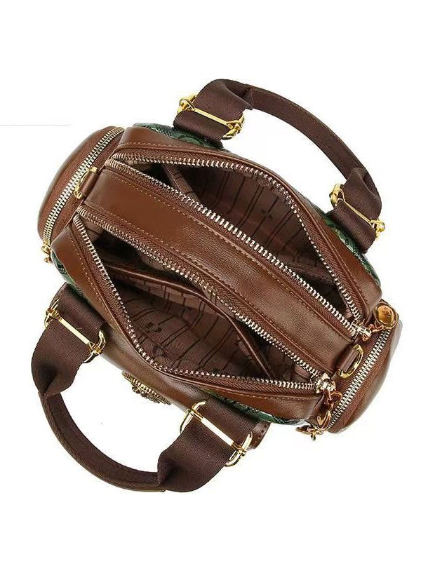 2025 New Versatile Green Calf Leather Satchel Handbag