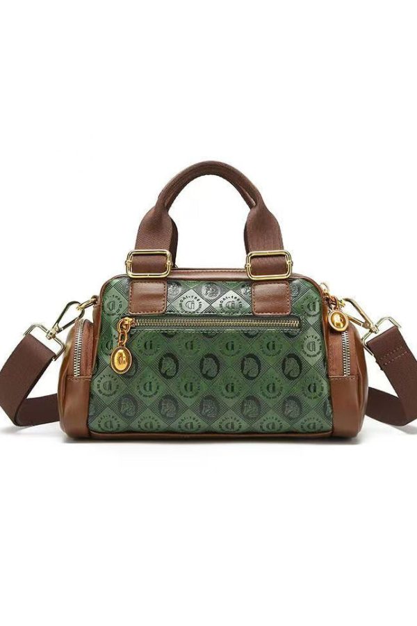 2025 New Versatile Green Calf Leather Satchel Handbag