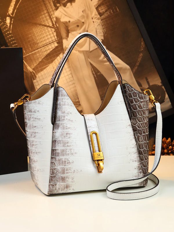 2025 New White Large Capacity Calf Leather Tote Handbag