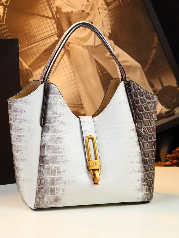 2025 New White Large Capacity Calf Leather Tote Handbag